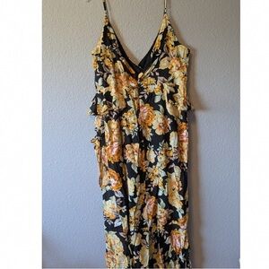 Bardot Floral High Low Dress - Black and Yellow